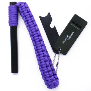 1/2 inch Survival Paracord Handle Fast Magnesium Ferro Fire Steel Rod wtih Whistle