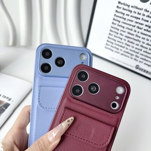 Funda Protectora para Lentes con Acabado Esmerilado para iPhone 13 14 15 16 17 18 Pro Max, Textura Litchi, Cuero PU, Ranura para Tarjetas - Product Image 3