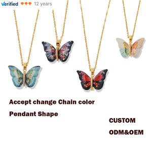 Fabrika Özel Tasarım Takı BOHO Tarzı Paslanmaz Çelik Kolye Çok Renkli Reçine Kelebek Kolye Kadınlar İçin Hediyeler - Product Image 1
