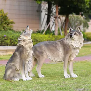 사용자 정의 실물 크기 동상 현실적인 늑대 장식 야외 정원 장식을위한 대형 유리 섬유 동물 조각