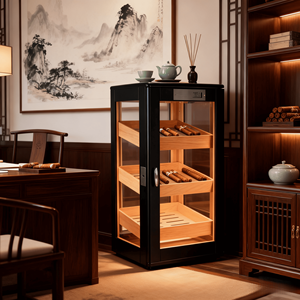 <span class=keywords><strong>Vitrine</strong></span> de présentation en verre personnalisée artisanale pour cigares noirs en gros, humidor en bois de cèdre espagnol - Product Image 2