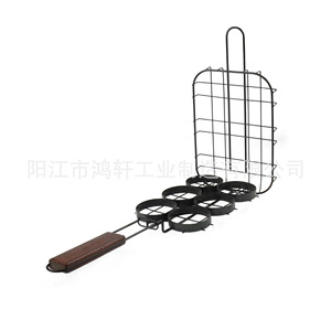 Cesta para asar hamburguesas con mango de madera, utensilios portátiles antiadherentes para barbacoa al aire libre, 46x6,7x5cm - Product Image 2