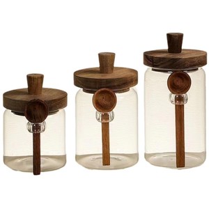 Coffee bean <b>storage</b> <b>jar</b>, high borosilicate glass, acacia wood lid, moisture-proof condiment bottle, <b>kitchen</b> grain <b>storage</b> <b>jar</b> - Product Image 5