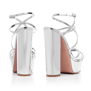 <span class=keywords><strong>Sandali</strong></span> Estivi da Donna 2020 <span class=keywords><strong>con</strong></span> <span class=keywords><strong>Tacco</strong></span> Alto e Plateau in Pelle Verniciata <span class=keywords><strong>Argento</strong></span> - Product Image 5