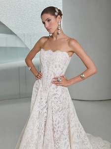 Abito da sposa Ruolai HL735 Princess con cerniera posteriore, senza maniche, elegante, con vita basca, interamente in pizzo e perle. - Product Image 1