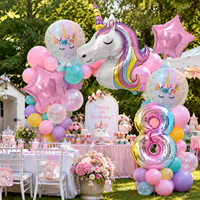 Ballons en aluminium à thème arc-en-ciel, étoiles, cœurs et licorne, ensemble de ballons numérotés pour la décoration de fête d'anniversaire des enfants et des filles - Vente chaude