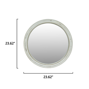 Miroir mural rond en bois blanc vieilli avec perles, 23,62 pouces, style ferme, vintage, pour salle de bain, chambre, entrée, shabby chic - Product Image 6