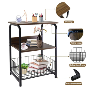 Hot Sales Living Room Bedroom Office Stable Metal Frame 3 Tiers Nightstand Industrial Retro <strong>Storage</strong> Shelf <strong>End</strong> <strong>Table</strong> Side <strong>Table</strong> - Product Image 4