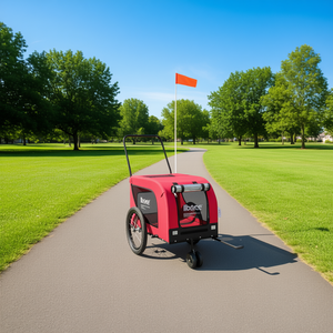 Remolque para bicicleta Ib&ee para mascotas, de tela Oxford roja, con estructura de hierro, para uso en exteriores. - Product Image 2