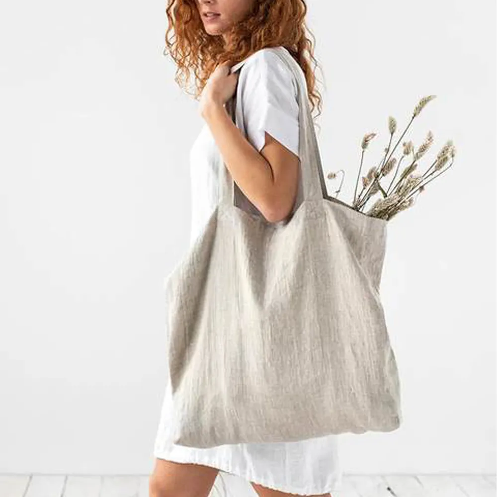 Large cotton linen bag Linen tote bag Roomy linen grocery shopping bag customize