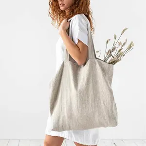 Große Baumwoll-Leinen tasche Leinen-Einkaufstasche Geräumige Einkaufstasche aus Leinen anpassen