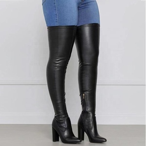 Botas de tacón grueso alto para mujer, elegantes, negras, de invierno, con punta, cómodas, sexys, sencillas, para exteriores - Product Image 4