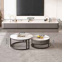 Table basse en dalle de roche minimaliste nordique, durable, moderne, salon, table à thé, circulaire, simple, combinaison nordique