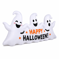 Bannière gonflable d'Halloween de 2,7 m avec 3 fantômes et lumière LED – Joyeux Halloween – Décoration gonflable pour jardin extérieur et fête