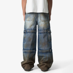 Tùy chỉnh thiết kế 13 OZ Chất lượng cao hàng hóa jeans bẩn rửa denim jeans cho nam giới của baggy Sun phai đau khổ jeans - Product Image 4