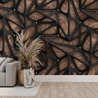 Mural de Pared 3D Impermeable con Diseño de Madera Negra, Papel Tapiz Autoadhesivo con Tachuelas Doradas Industriales, Tamaño Personalizado para Sala de Estar y Dormitorio
