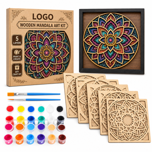 OCHOICE Kit d'art en bois DIY découpé au laser à 3 couches, <span class=keywords><strong>Mandala</strong></span> Céleste <span class=keywords><strong>Chat</strong></span>, Peinture Superposée, Décoration Murale Créative, Cadeau - Product Image 2
