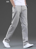Pantalon décontracté droit léger en coton pour homme avec braguette zippée, taille mi-haute, lavable en machine