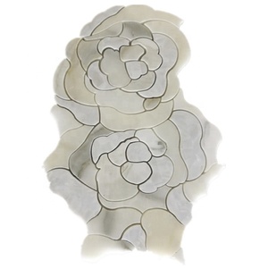 DTH Đá Thiết Kế Mới Bằng Đá Cẩm Thạch Trắng Kết Hợp Thủy Tinh <span class=keywords><strong>Mosaic</strong></span> Bằng Tia Nước Biên Giới - Product Image 3