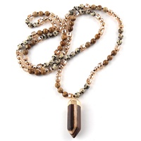 Colliers Pendentifs Bohèmes Personnalisés avec Pierre/ Cristal de 6 mm, Colonne Hexagonale Nouée Longue en Pierre Précieuse