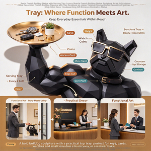 Statue de bouledogue français en résine, figurine décorative de table avec plateau de service et rangement pour entrée de maison, boutique, <span class=keywords><strong>hôtel</strong></span> - Product Image 3