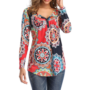 Womens 3/<span class=keywords><strong>4</strong></span> Sleeve Girocollo Floreale Tunica Parti Superiori Allentate Camicetta Button <span class=keywords><strong>Up</strong></span> T-shirt - Product Image 3