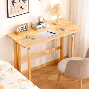 <b>Solid</b> <b>wood</b> computer <b>desk</b>, student single <b>desk</b>, small apartment foldable storage, dormitory bedroom simple office <b>desk</b> - Product Image 1
