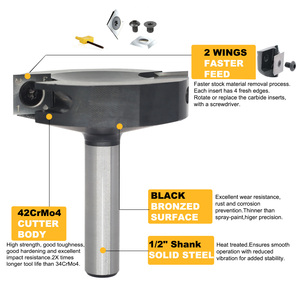 Fraises à <span class=keywords><strong>surfacer</strong></span> Spoilboard, conception à 2 ailes, pour l'aplatissement et le chanfreinage, <span class=keywords><strong>fraise</strong></span> à raboter, fraiseuse, raboteuse de surface, ODM/OEM, tige de 1/2 pouce - Product Image 3