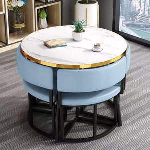 Set <span class=keywords><strong>Tavolo</strong></span> <span class=keywords><strong>da</strong></span> <span class=keywords><strong>Pranzo</strong></span> Rotondo Moderno e Lussuoso, <span class=keywords><strong>Design</strong></span> Salvaspazio, <span class=keywords><strong>Sedie</strong></span> in PU Ideali <span class=keywords><strong>per</strong></span> Appartamenti e Sale <span class=keywords><strong>da</strong></span> <span class=keywords><strong>Pranzo</strong></span> Domestiche - Product Image 5