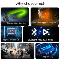 Écouteurs sportifs à conduction osseuse avec bande lumineuse LED, étanches, sans fil BT6.0, mode MP3 avec mémoire 32 Go