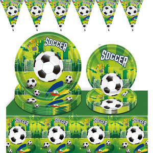 DAMAI - Juego de Vajilla de Papel para Fiestas de Fútbol con Temática Deportiva para Cumpleaños Infantiles, Incluye Platos de 9 y 7 Pulgadas, Vasos y Servilletas, para 10 Personas - Product Image 1