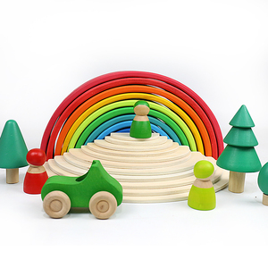 Juguetes de madera Montessori para niños pequeños, bloques de construcción geométricos, apilador de arcoíris de madera, juguetes apilables de arcoíris Grimms, juguete de rodajas - Product Image 5