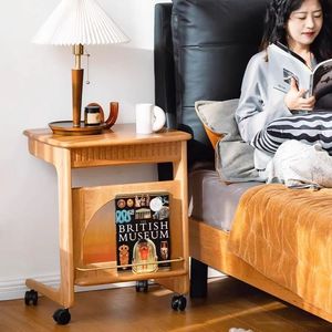 Solid Wood Movable Sofa <b>Table</b> With Storage Rack For Living Room Bedroom - Product Image 3