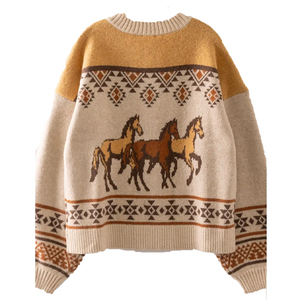 Suéter Jacquard con Patrón de Caballo <span class=keywords><strong>Vaquero</strong></span>, Cárdigan con Logotipo Personalizado, Suéter de Punto Intarsia, Cárdigan de Punto <span class=keywords><strong>Vaquero</strong></span> Occidental - Product Image 6