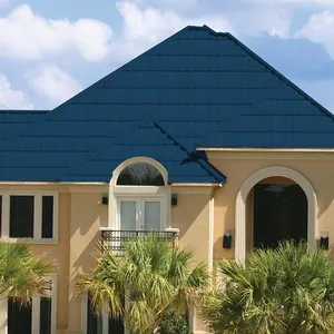 China Best Quality Bond Stone Coated Galvanized Roofing Tile Royal Blue Color Shingle Metal Sheet For Villa House
