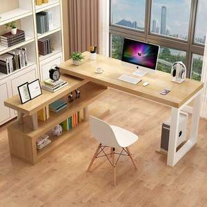 مكتب كمبيوتر مدمج من النوع L مع خزانة كتب مكتب زاوية للكتابة في المنزل لغرف النوم أو محطات العمل للمساحات الصغيرة - Product Image 1