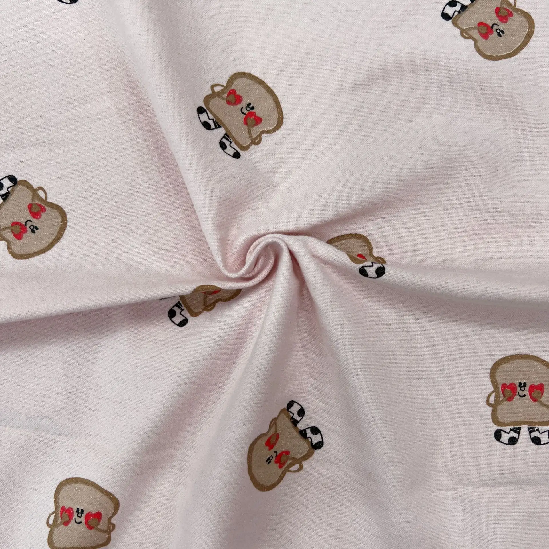 Wholesale Flannel Cotton Cartoon Bread Printed Fabric Flower Handle Short Brushed Fabric For Child Women Clothing Decoration