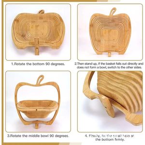 Cesta de frutas y verduras de madera maciza hecha a mano, estilo nórdico, plegable, ecológica, de bambú. - Product Image 2