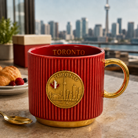 Mug en céramique souvenir de Toronto, Canada, avec badge métallique, design Tour CN et feuille d'érable, pour tasse à café en porcelaine, personnalisable OEM ODM, vente en gros
