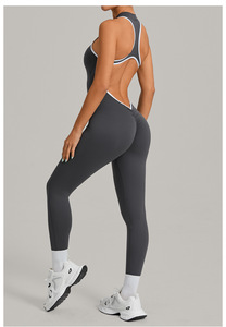 Mono de yoga con cremallera frontal y efecto fruncido en glúteos, ribete en contraste, logotipo personalizado, precio de fábrica al por mayor para mujer, gimnasio, fitness, trabajo - Product Image 4