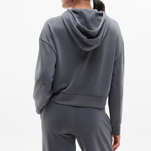 Felpe con Logo personalizzato OEM maglione ampio ricamato da <span class=keywords><strong>donna</strong></span> felpe 100% cotone da <span class=keywords><strong>donna</strong></span> <span class=keywords><strong>oversize</strong></span> felpe con cappuccio corte in <span class=keywords><strong>pile</strong></span> - Product Image 2