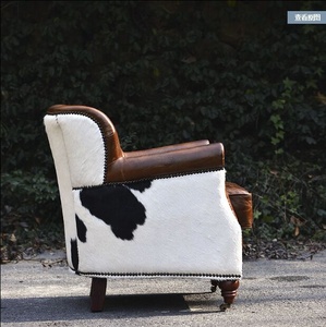 <span class=keywords><strong>Poltrona</strong></span> di Lusso <span class=keywords><strong>Vintage</strong></span> in Pelle di Vacchetta con Schienale in Pelliccia di Mucca, Sedia Singola Reale per Soggiorno e <span class=keywords><strong>Camera</strong></span> <span class=keywords><strong>da</strong></span> Letto - Product Image 6