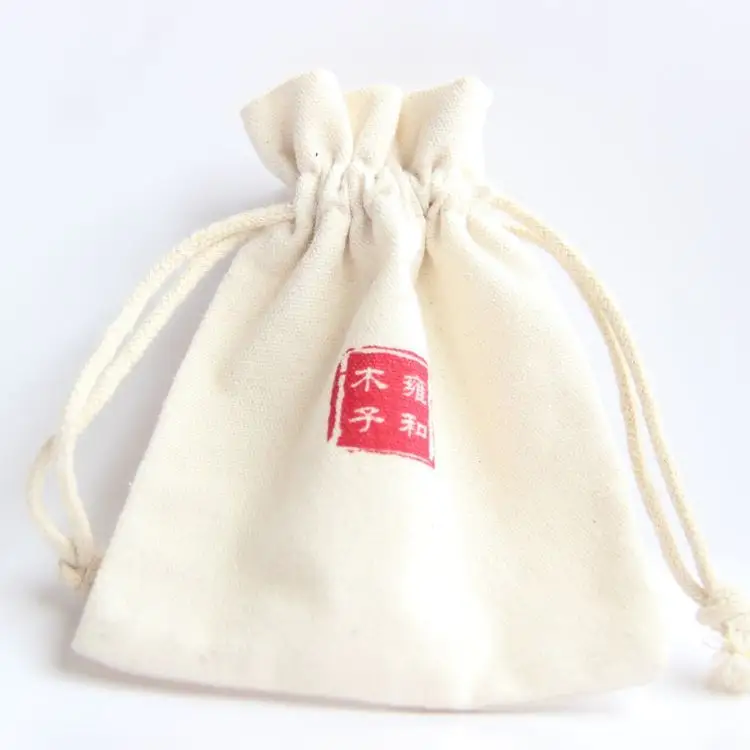 Custom Small White Drawstring Bag Eco Friendly Organic Muslin Cotton Pouch With Logo Printed Drawstring bag