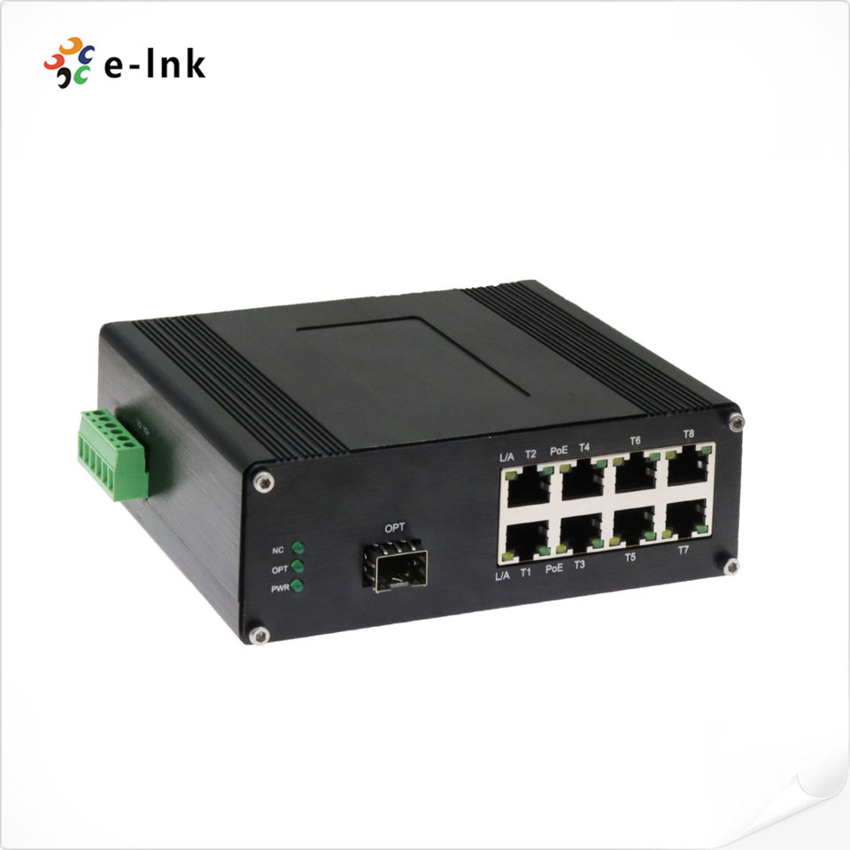 Fiber Converter with LED Screen 1 X 10G SFP to 8 X 10/100/1000M RJ45 Ethernet Din Rail Mounting Network Switch