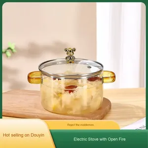 Hot bán trong suốt chịu nhiệt dày dễ thương gấu cao Borosilicate Glass đồ dùng nhà bếp với đôi tai nồi súp - Product Image 3