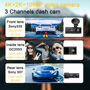 Kamera Dashcam Mobil Wifi <span class=keywords><strong>2</strong></span> Inci M600 4K, Kamera Mobil DVR <span class=keywords><strong>3</strong></span> Lensa 4K Wifi GPS Depan Belakang Dalam <span class=keywords><strong>3</strong></span> Saluran - Product Image 2