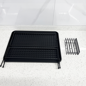 Égouttoir à vaisselle pliable à 2 niveaux en fil métallique noir avec revêtement par pulvérisation, support de rangement pour comptoir de cuisine - Product Image 4