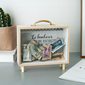 Hucha Rectangular Transparente de Madera, Caja de Ahorros para Niñas, Caja Portátil para Coleccionar Boletos de Cine, Creativa para Escritorio - Product Image 1