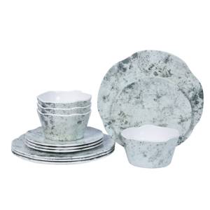 <span class=keywords><strong>Vaisselle</strong></span> en <span class=keywords><strong>mélamine</strong></span> à motif marbré, service de 12 pièces, assiettes <span class=keywords><strong>et</strong></span> bols irréguliers à bord festonné - Product Image 3