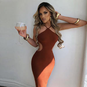 Abiti casual da donna estivi all'ingrosso abiti lunghi aderenti sexy abito senza schienale con fasciatura ritagliata da donna - Product Image 4